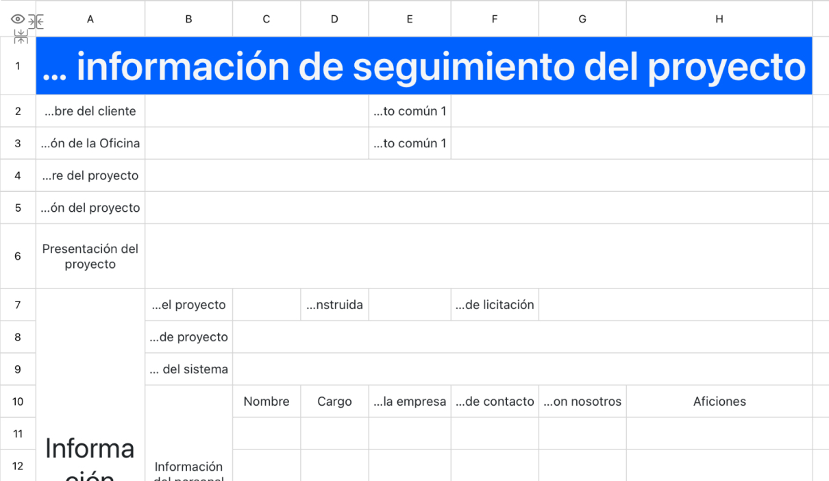 Formulario de información de seguimiento del proyecto